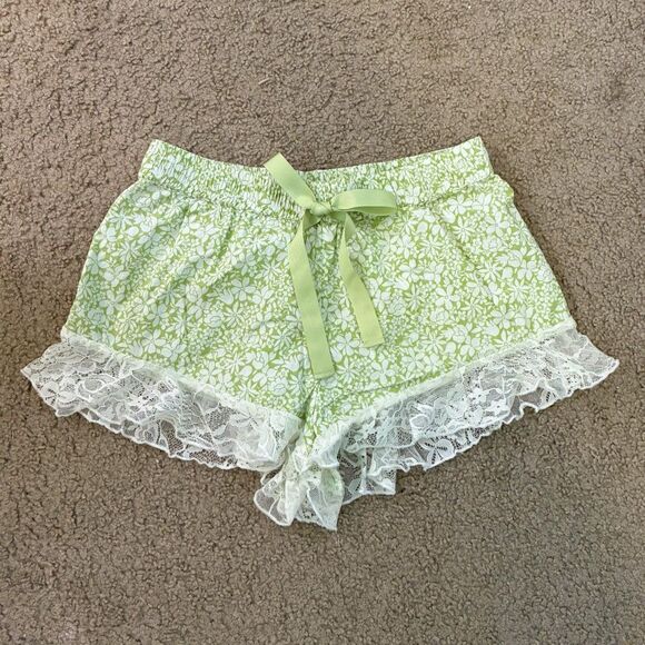 Anthropogie Green and White Lace Sleep Shorts - Picture 1 of 5